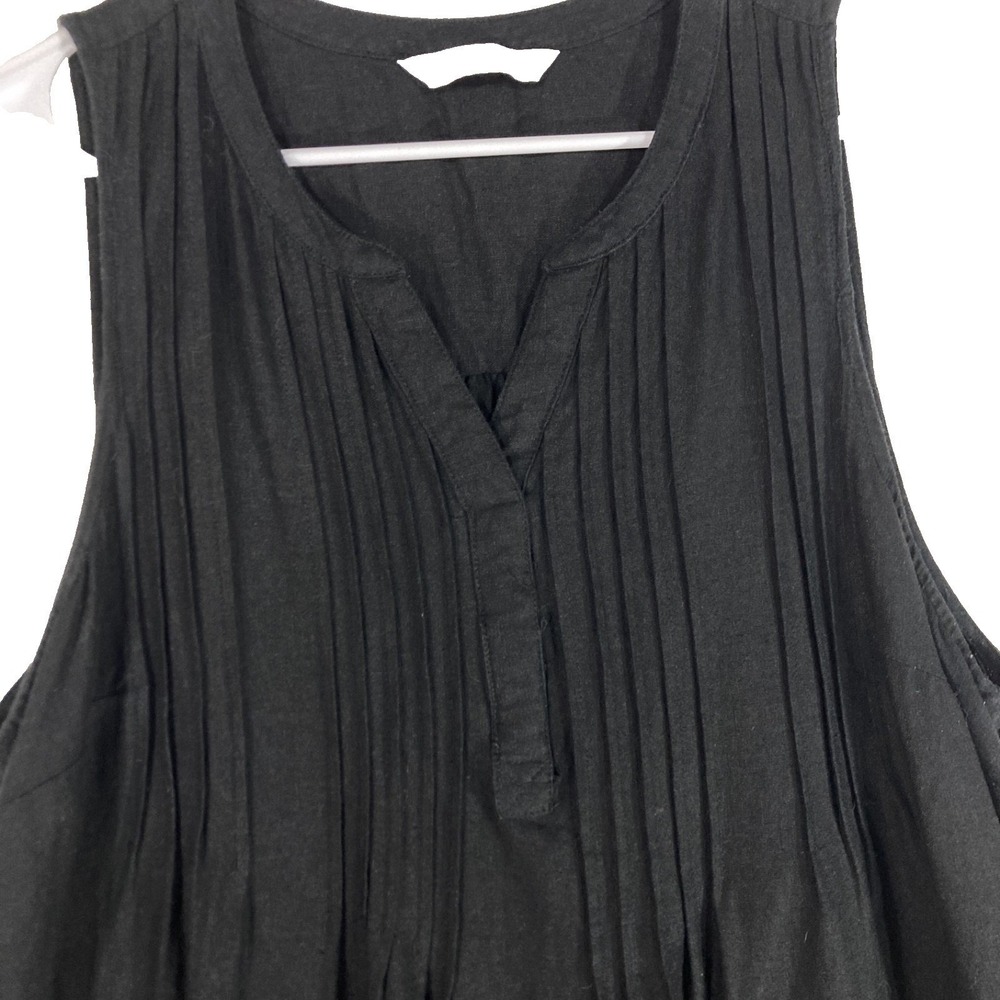 Sonoma Linen Pintucked Pleated Bib Pockets Little Black Mini Dress Womens 0X XL - Picture 2 of 11